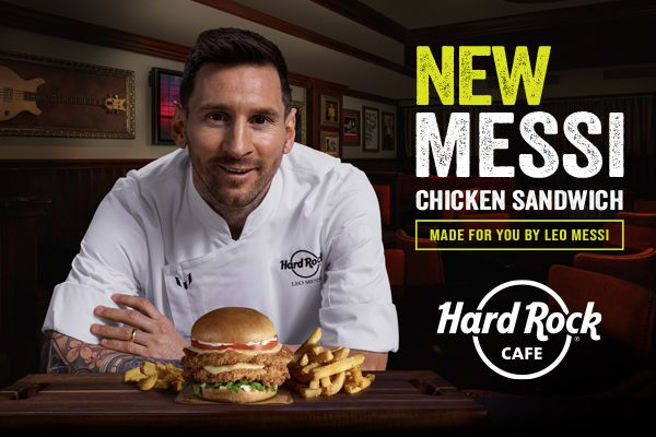合乐资讯赛事推荐：梅西联名Hard Rock Caf鸡肉汉堡包，商业价值大爆发